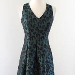 Ann Taylor Loft Green Black Leopard Print Dress